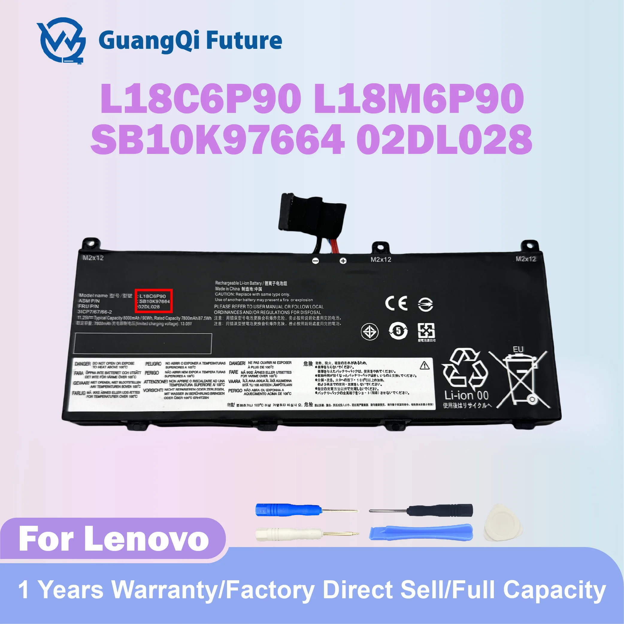 

L18C6P90 L18M6P90 11.25V 87.5Wh Laptop Battery For Lenovo ThinkPad P53 Series 02DL028 5B10W13901 SB10K97664 02DL029 5B10W13902