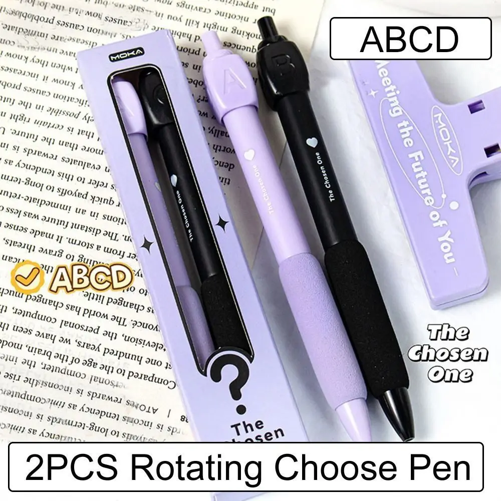 2PCS Creative Fun Rotating Answer Pen Novelty ABCD Select Rotating Choose Pen 0.5mm Writing Ballpoint Gel Pen Stationery Toys