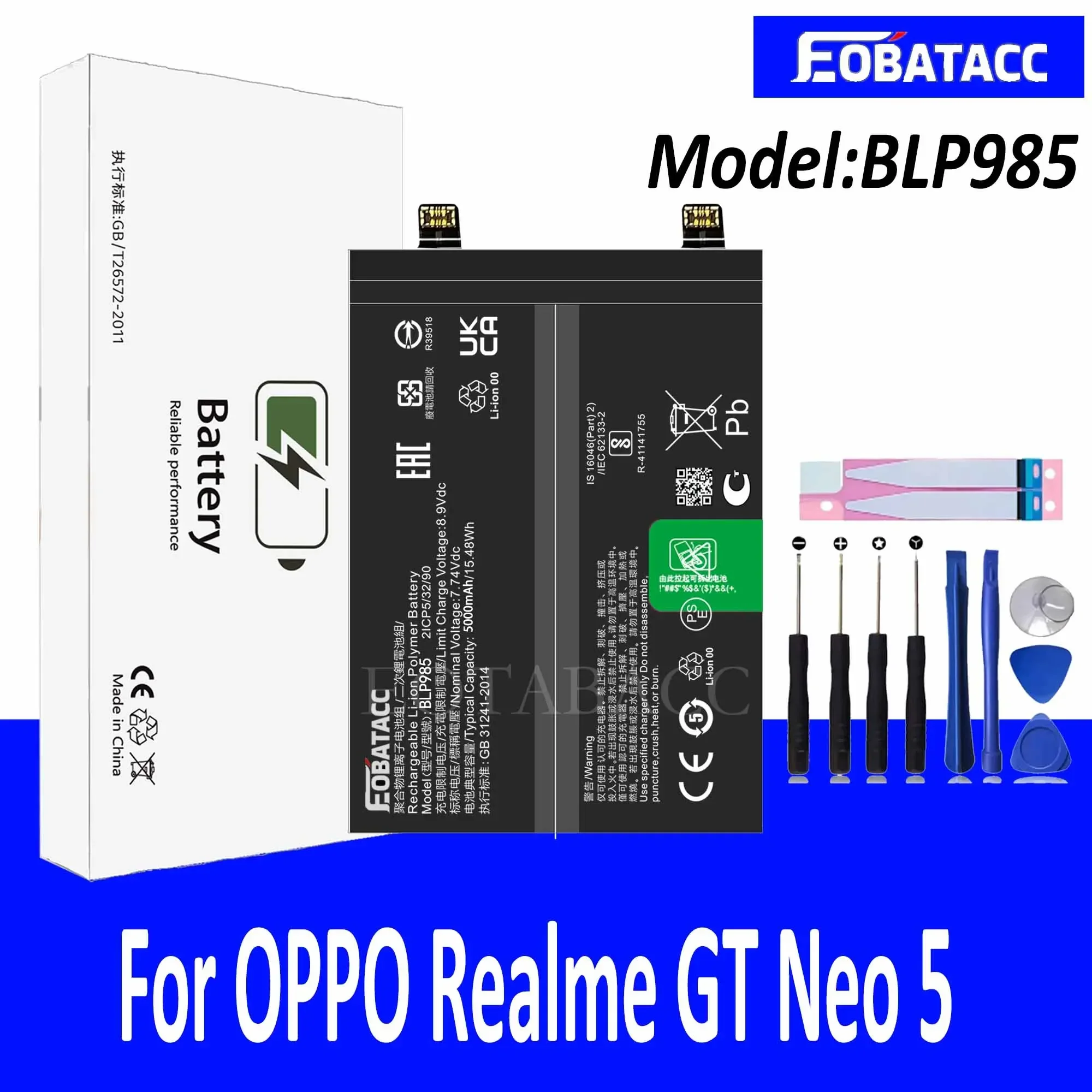 

EOTABACC 100% New Original Battery BLP985 For OPPO Realme GT Neo 5 Battery +Tools