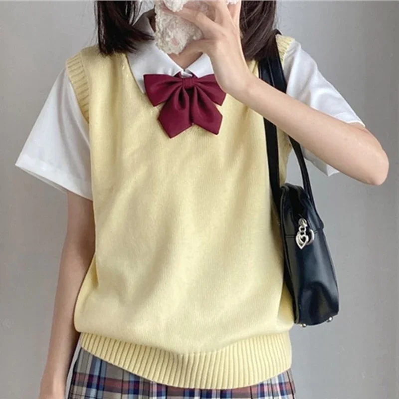 

Женская японская униформа Jk, трикотаж Mujer, однотонный свитер с v-образным вырезом в консервативном стиле, женский весенне-осенний мягкий пуловер без рукавов, жилет