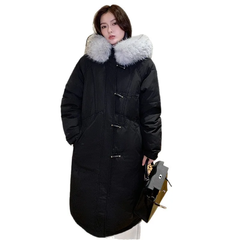 2025 Winter New Foreign Trade European Webmaster Hooded Detachable Mao Collar Women's Korean Edition Coat