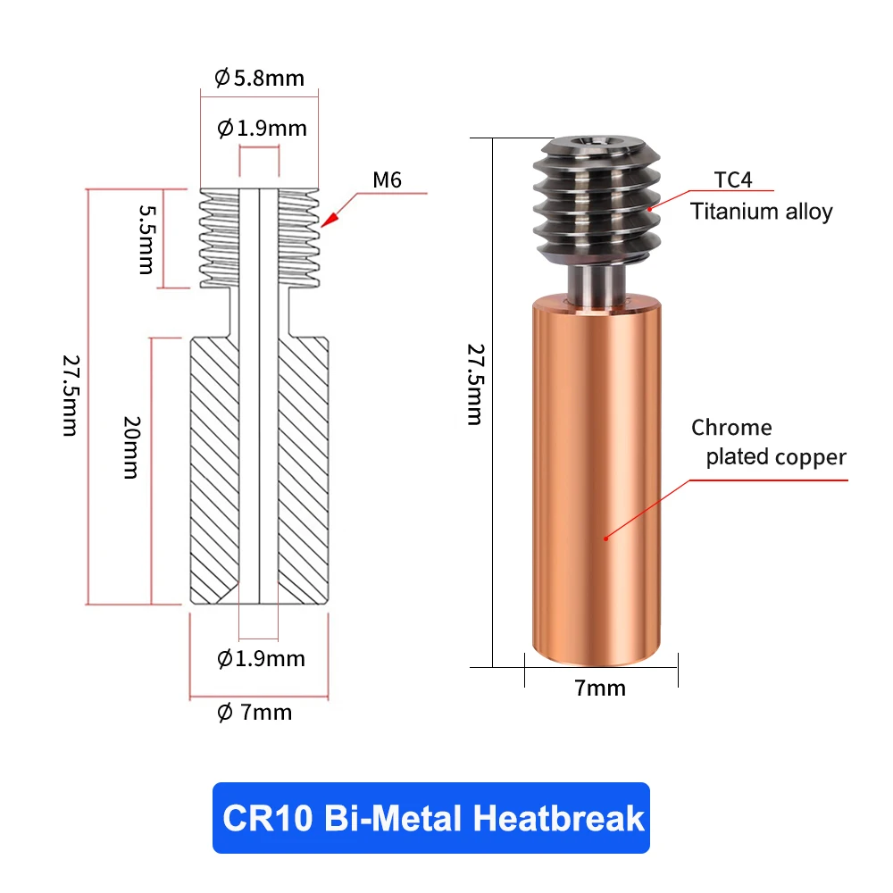 High Quality E3D V6 Throat V5 3D Printer Parts CR10 Bi-metal Heatbreak Copper Plated MK8 Throats For Ender 3 S1/Pro CR10S CR6 SE