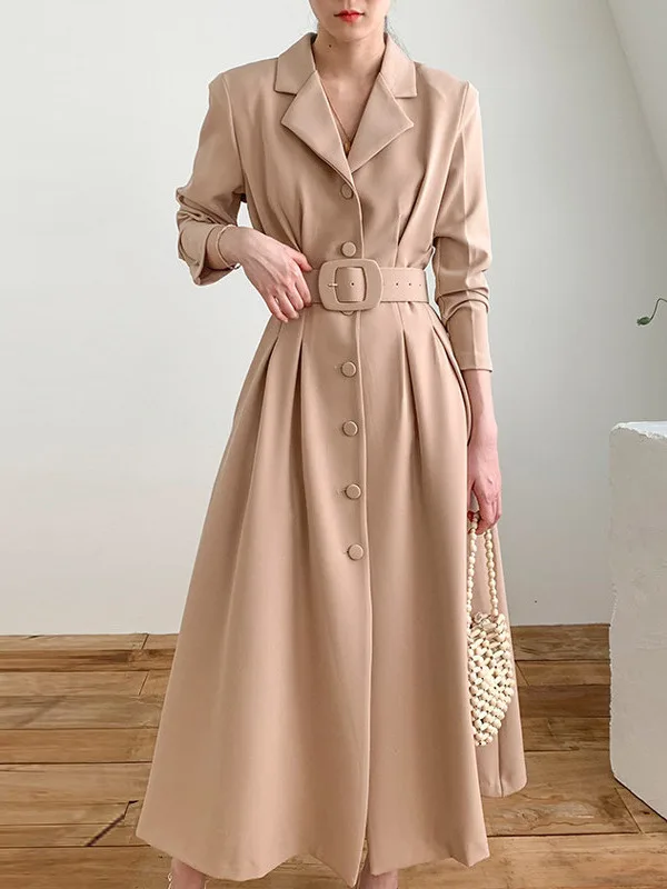 Elegant Long Single-Button Coat Dress Women's Korean Style High Waist Suit Autumn Fashionable Casual Wear for Various Occasions
