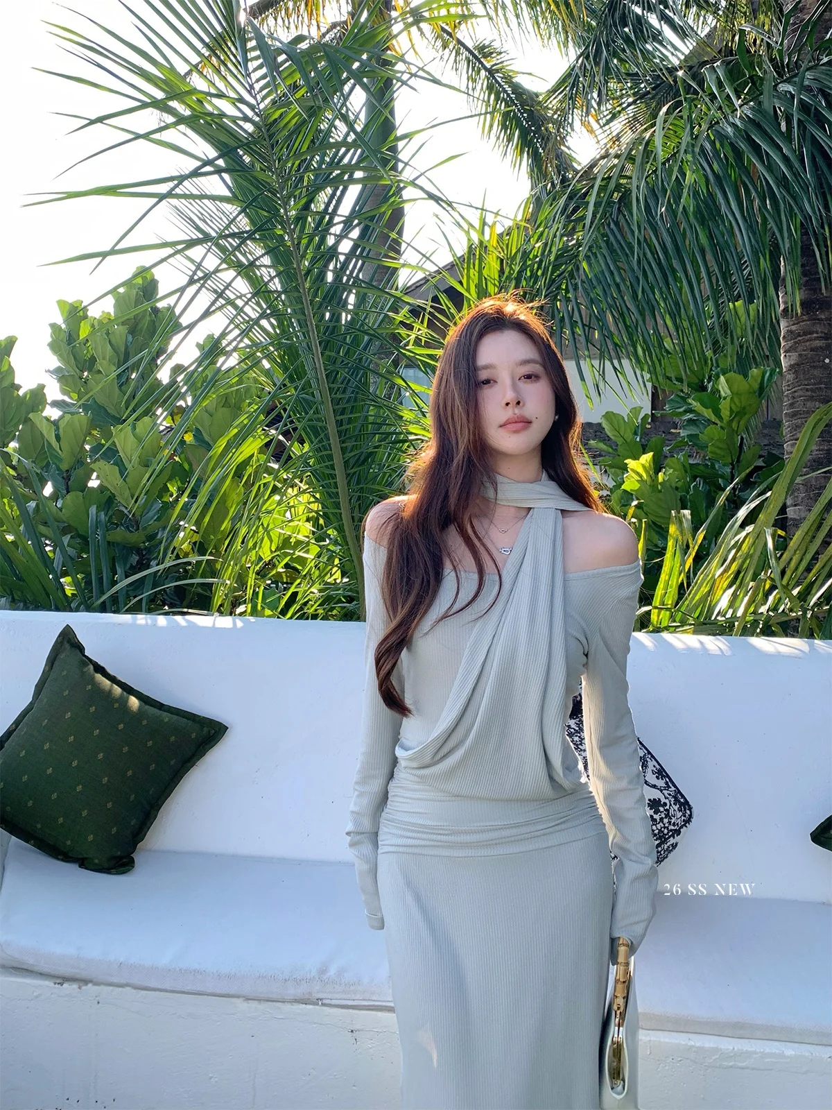 

Hua Hua Yuan Modal Bellflower Women's Long Sve Slim Fit Dr Ne Hanging Waist Cinching Holiday Design Sensation Ciwalk