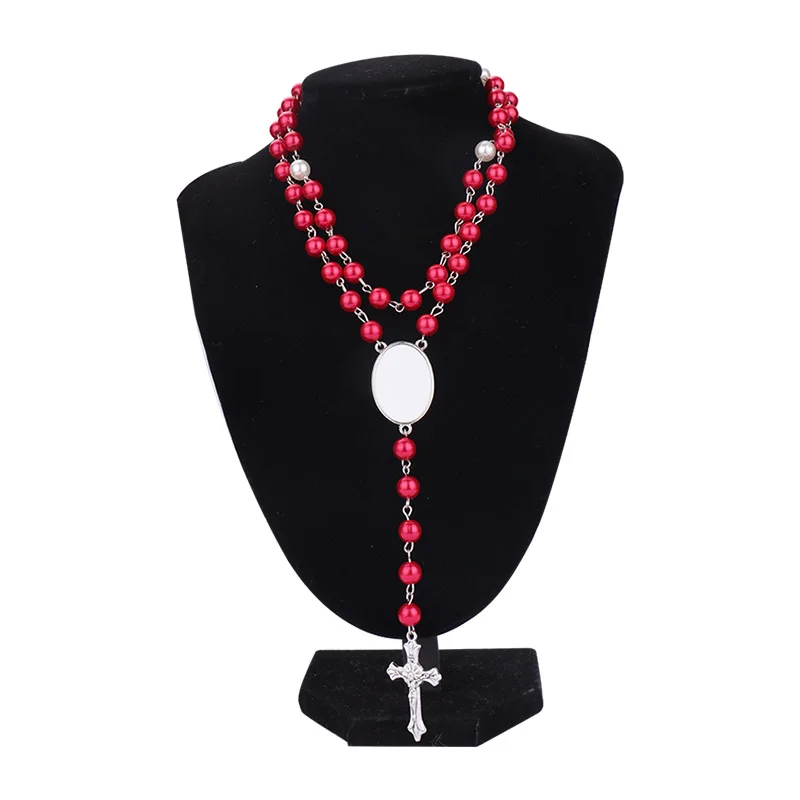 Sublimation Blank Rosary Necklace Cross Border Pendants Necklace Sublimation Blank Jewelry Necklace For DIY Printing Photo Name