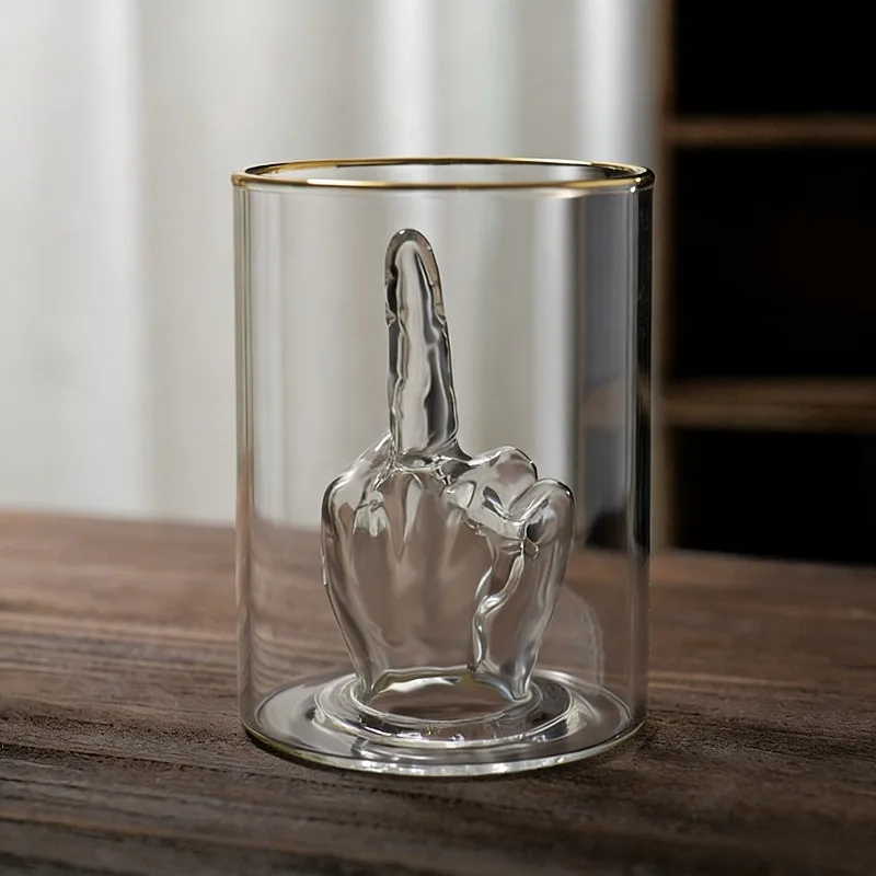 370ml Funny Glass Cup 3D Finger Inside Cup Bottom Glasses For Whiskey Beer Wine Party Bar Drinkware Wine Cabinet Decoration