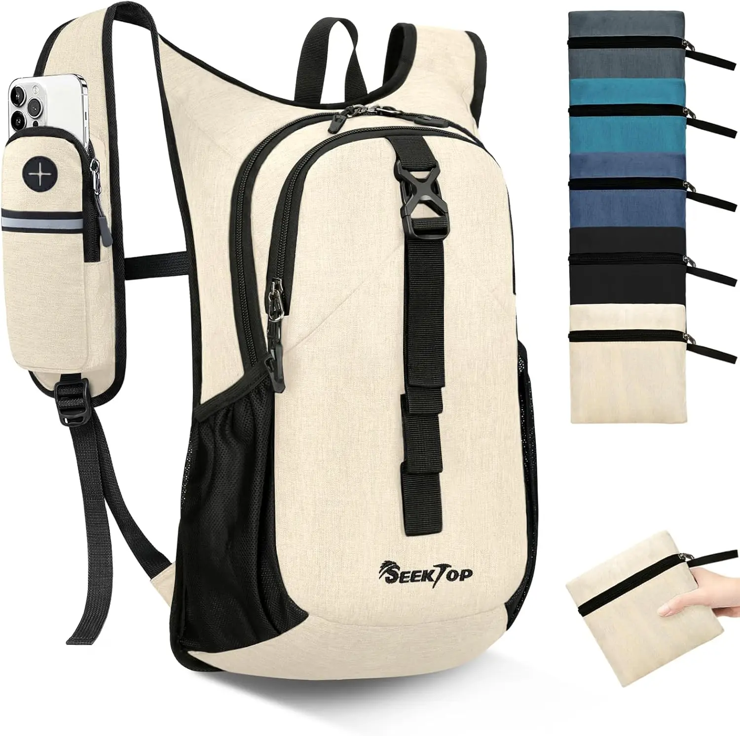 

Lightweight 15L Hiking Backpack for Women & Men, Packable Daypack with Phone Pocket for Travel Camping (Beige)