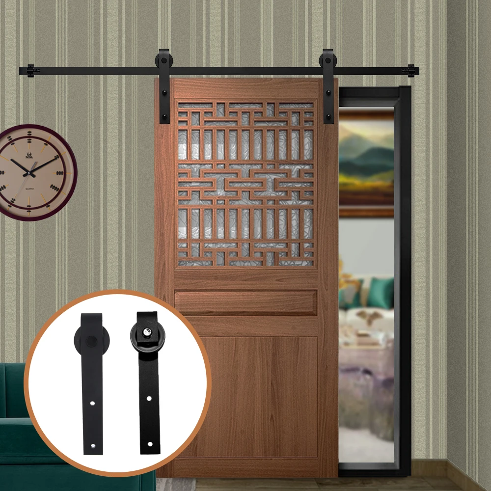 Imagem -04 - Deslizando Kit Faixa Porta Celeiro Hardware J-shaped Top Sistema Montado Cabides Madeira Preto 4-9.6ft