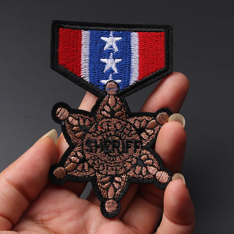 Sergeant Medal Size: 9x5.9cm Iron-On Patches Clothe Embroidery Applique Sewing Supplies Decorative Badges