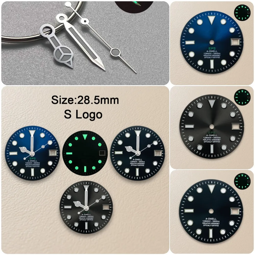 New 28.5mm S Logo SUB Gradient Dial Fit NH35/NH36/4R/7S Movement High Quality Green Luminous Watch Modification Accessories