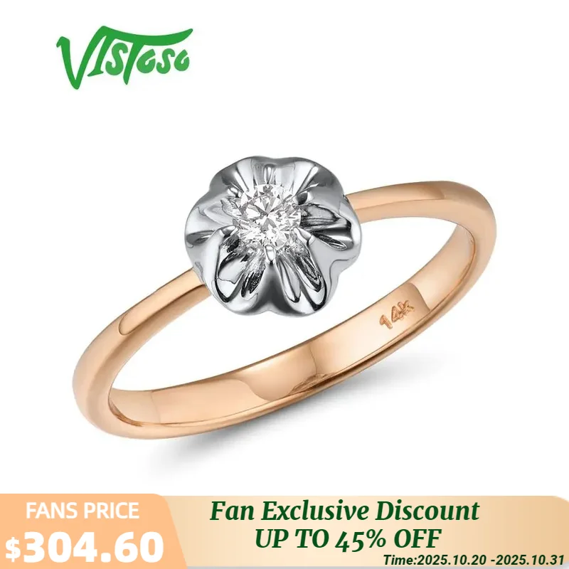 

VISTOSO Pure 14K 585 Two Tone Gold Sparkling Diamond Delicate Ring For Women Anniversary Engagement Fashion Trendy Fine Jewelry