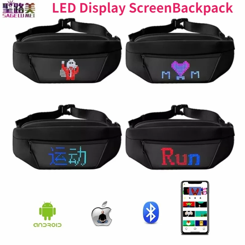 

Portable Dynamic Bluetooth APP Smart Pixel RGB Full Color LED Display Advertising Backpack DIY Word Stylish Sports LED Waist Bag