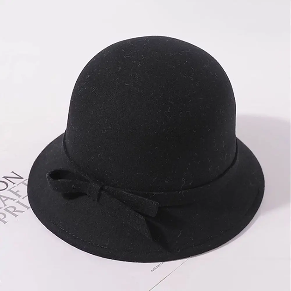 Woolen Women Fedoras Casual Thickened Elegant Bucket Hat Lady Cap Dinner Party