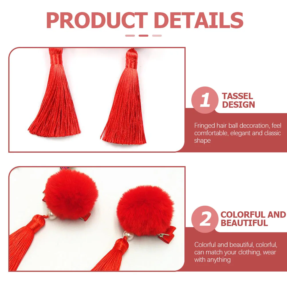 

Tassel Ball Clip 3 Pairs Lightweight Kids Girls Hair Clips Hanfu Long Barrettes Decorative Pin Chinese Hair Accessories