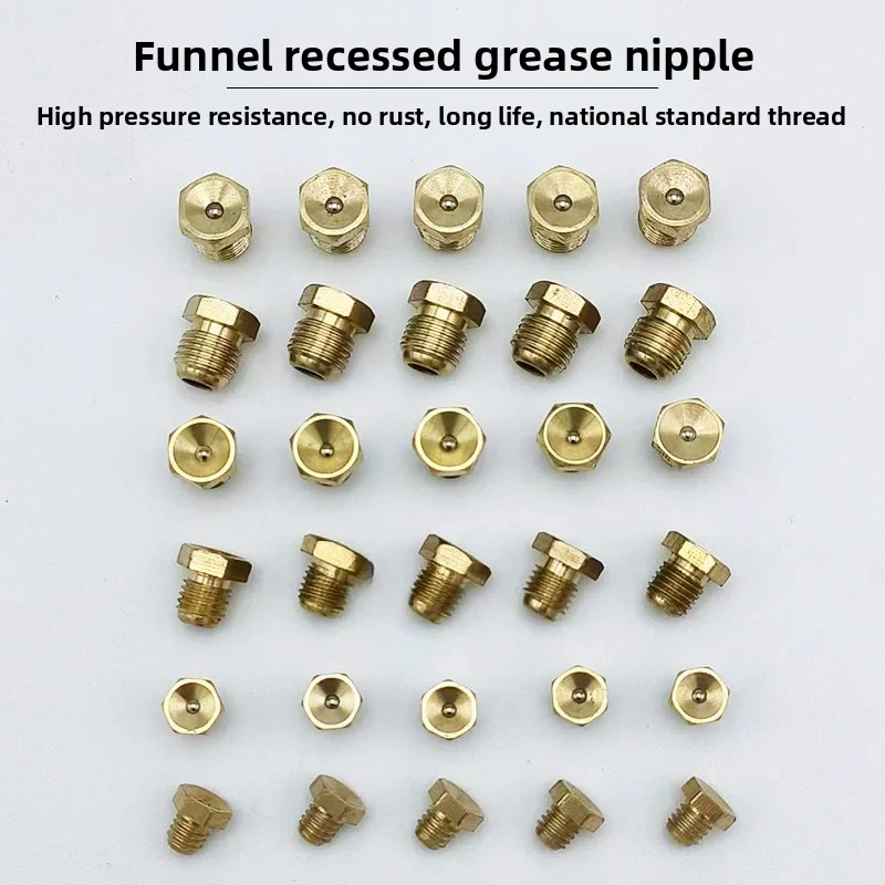 Image of 10 Stück Universal-Messing-Schmiernippel mit konkavem Trichter, M6×1, M8×1, M10×1, zum Einpressen, für Schmieröl, für Erntemaschinen