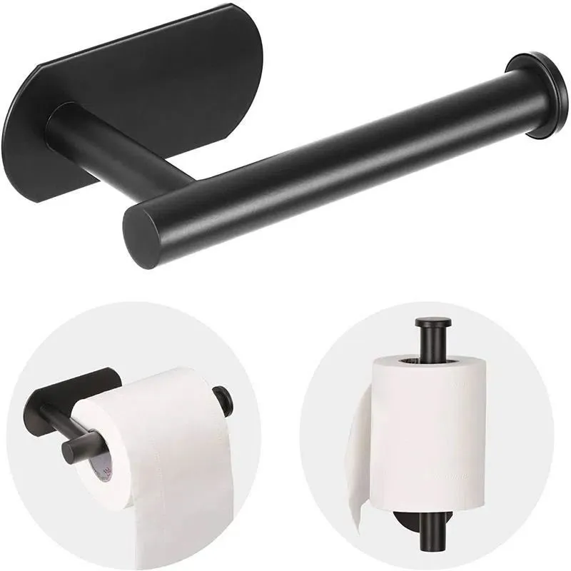 Soporte de papel higiénico de montaje en pared, soporte adhesivo de color negro y plateado para rollo de cocina, estante colgante para servilletas,