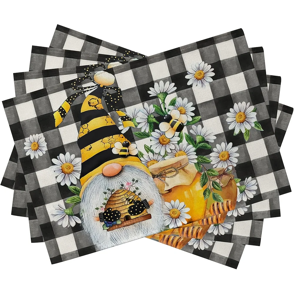 4Pcs, Dwarf and Honey Black Checkered Placemats, Best Placemats, Washable, Suitable for Holiday Parties, Home Decoration, Kitchen Tables, Rectangular Dining Tables, Make Your Dining Room and Kitchen More Beautiful, Birthday Gifts and Housewarming Party Gifts for Family and Friends