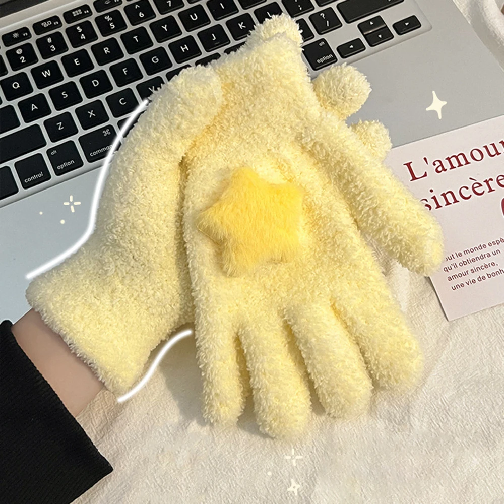 Y2K Star Plush Gloves For Women Winter Warm Lovely Coral Velvet Glove Korean Student Gloves Girls Thickened Cold-proof Mittens