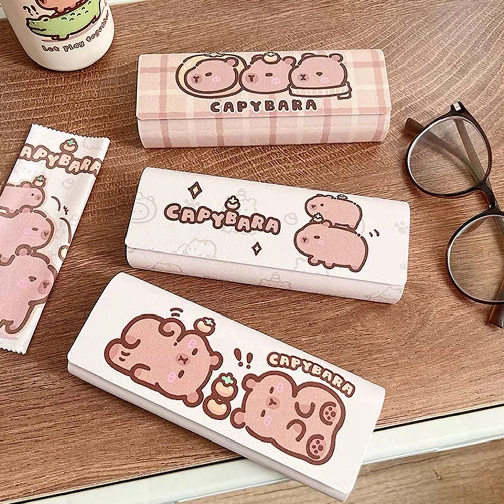 Boîte à lunettes en cuir PU Capybara, poudres à lunettes, supports de lunettes de myopie de dessin animé, étui de rangement portable, protecteur, drôle