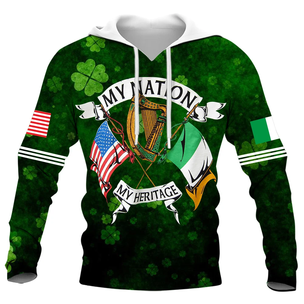 HX Popular Irish St.Patrick Day Sweatshirt Men Women MY Nation My Heritage 3D Printed Hoodie Harajuku Hip Hop Streetwear