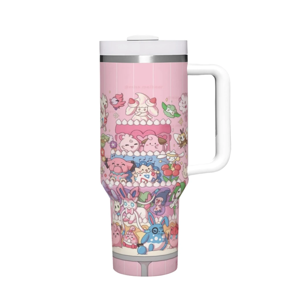 ポケモン-ハンドルとストロー付きの真空断熱タンブラー、究極、40オンス