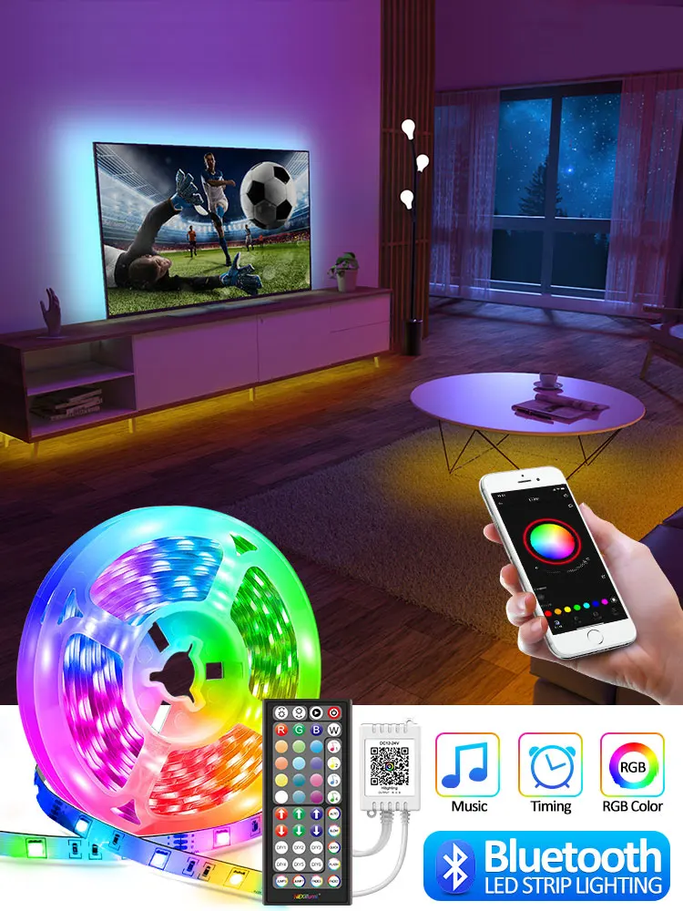 Ledstripverlichting Slimme lichtstrips met app-bediening RGB Led-verlichting voor slaapkamer, muziek Synchronisatie Kleurverandering - afbeelding 2