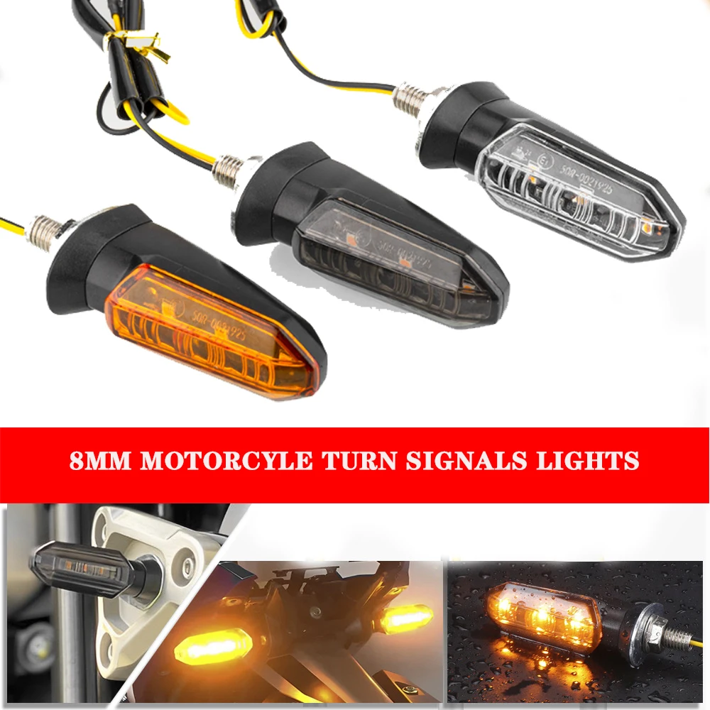 Motorcycle LED Turn Signal Lights 8mm Mini Flashing Light For Honda CBR500R CBR650F CB500X CRF250L MSX125 12V Moto Indicator