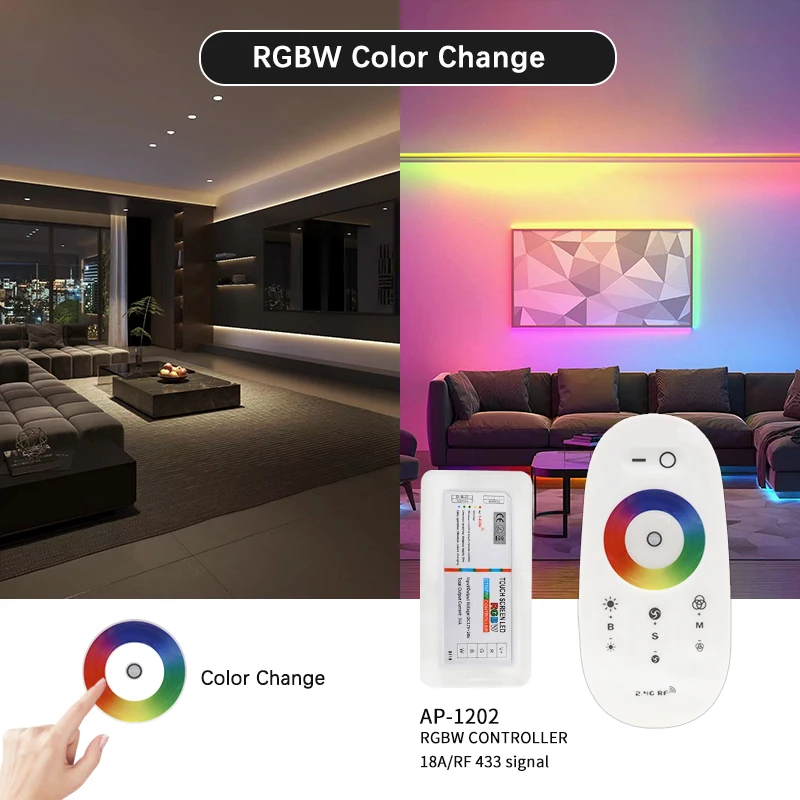12V 24V 18A 2.4G Wireless LED Light Strip Strip/Bulb/Downlight Controller Dimmer CCT RGB COB Wall Mounted Touch Remote 2835 5050