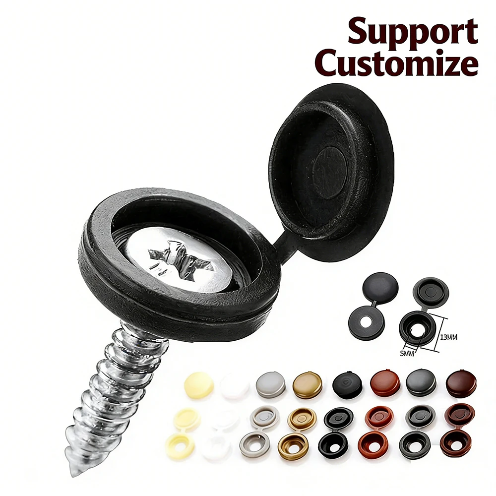 100pcs Hinged Plastic Screw Cap Cover Nuts Fold Snap Protective Cap Button For Car Furniture Nuts Bolts Support Customize