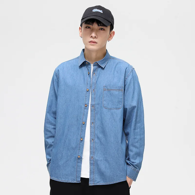 

Men's Shirt Spring Summer 100% Cotton Men's Clothing Youth Slim Casual Imitation Denim Shirt Jacket Fashion Long-sleeved Shirt