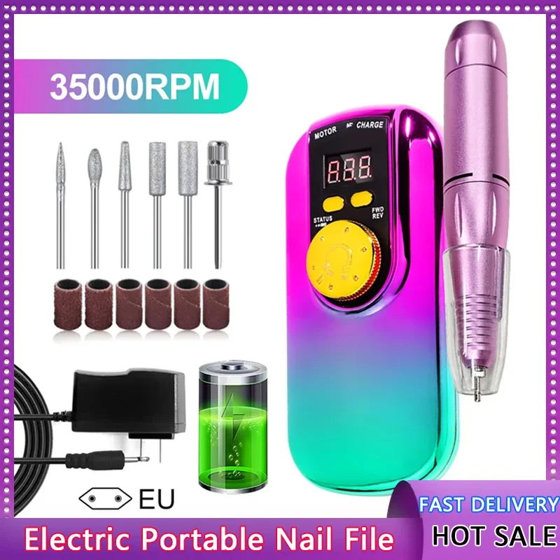 

35000RPM Portable Electric Nail Drill Machine With LCD Display Rechargeable for Acrylic Gel Professional Manicure Tools