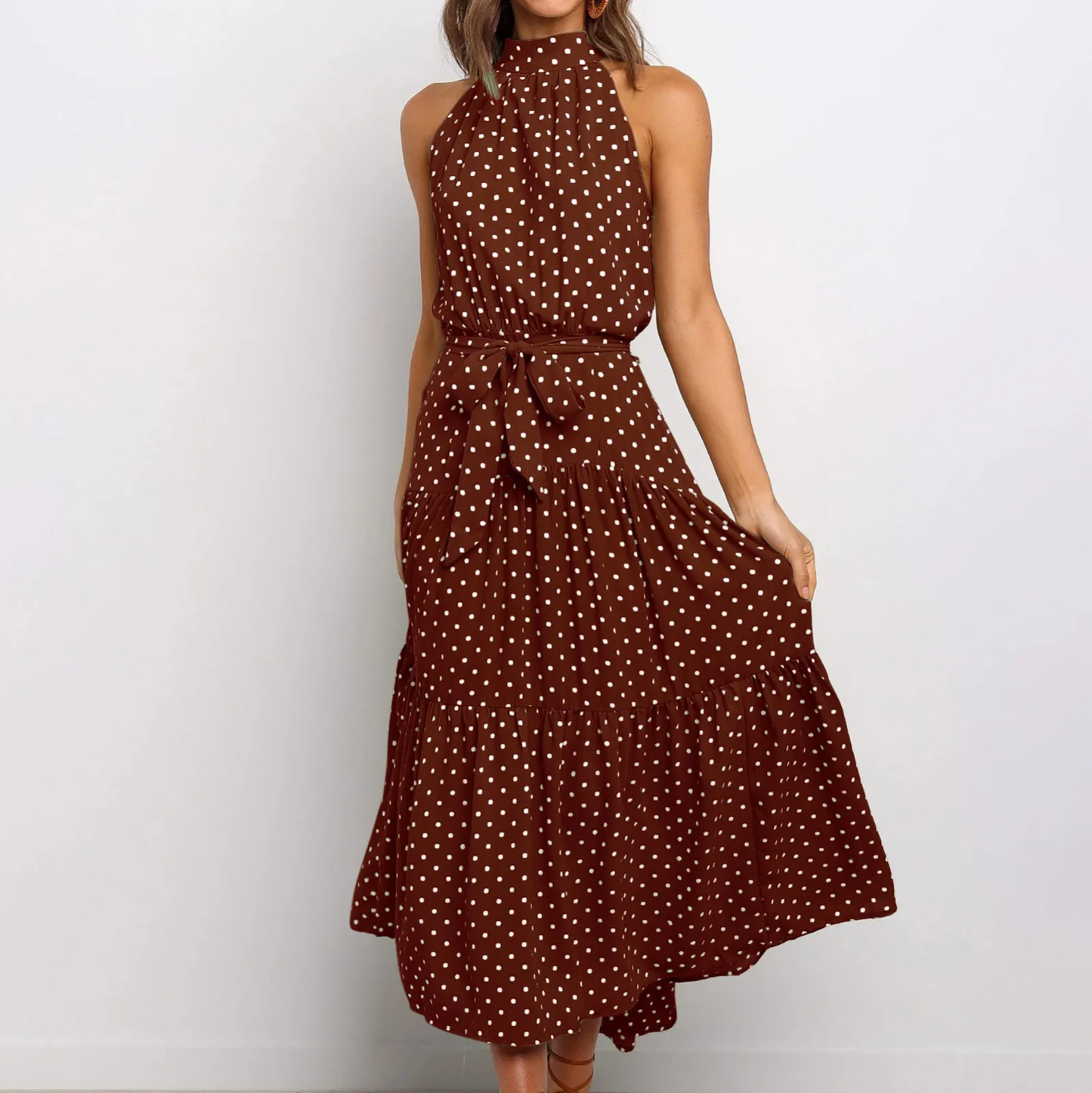 Summer Long Party Dresses Polka Dot Casual Dresses Sexy Halter Strapless New 2024 Yellow Sundress Vacation Clothes For Women