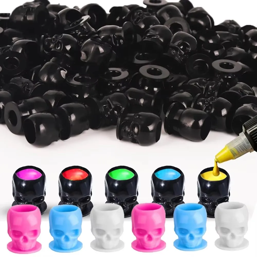 

Disposable Tattoo Skull Ink Cups with Base Permanent Makeup Coloring Pigment Cup Holder Container for Tattoo Ink Accessories