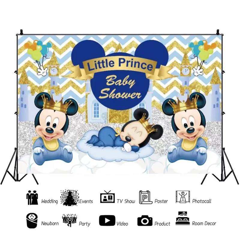 Disney Mickey Mouse Photography Backdrop Mickey 1st Birthday Background Kids Boys Blue Decoration for Baby Shower Party Supplies