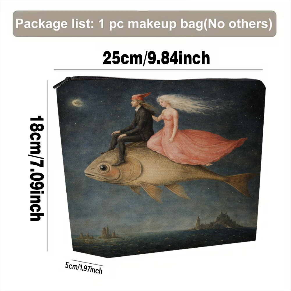 Couple Riding Fish Night Sky Makeup Bags for Girls Cosmetic Pouch Toiletry Bag Pencil Case Travel Storage