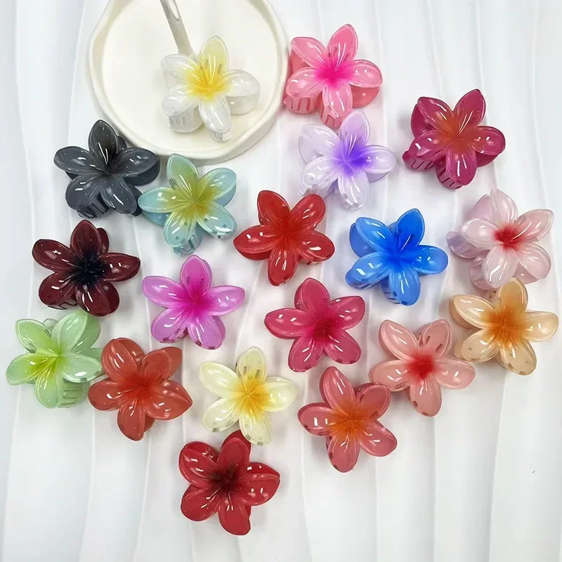 Butboy Flower Plumeria Hair Clip Beach Vacation 8cm Intrecciatura Hair Tool Plástico Gradiente Color Frangipani Bobby Pin