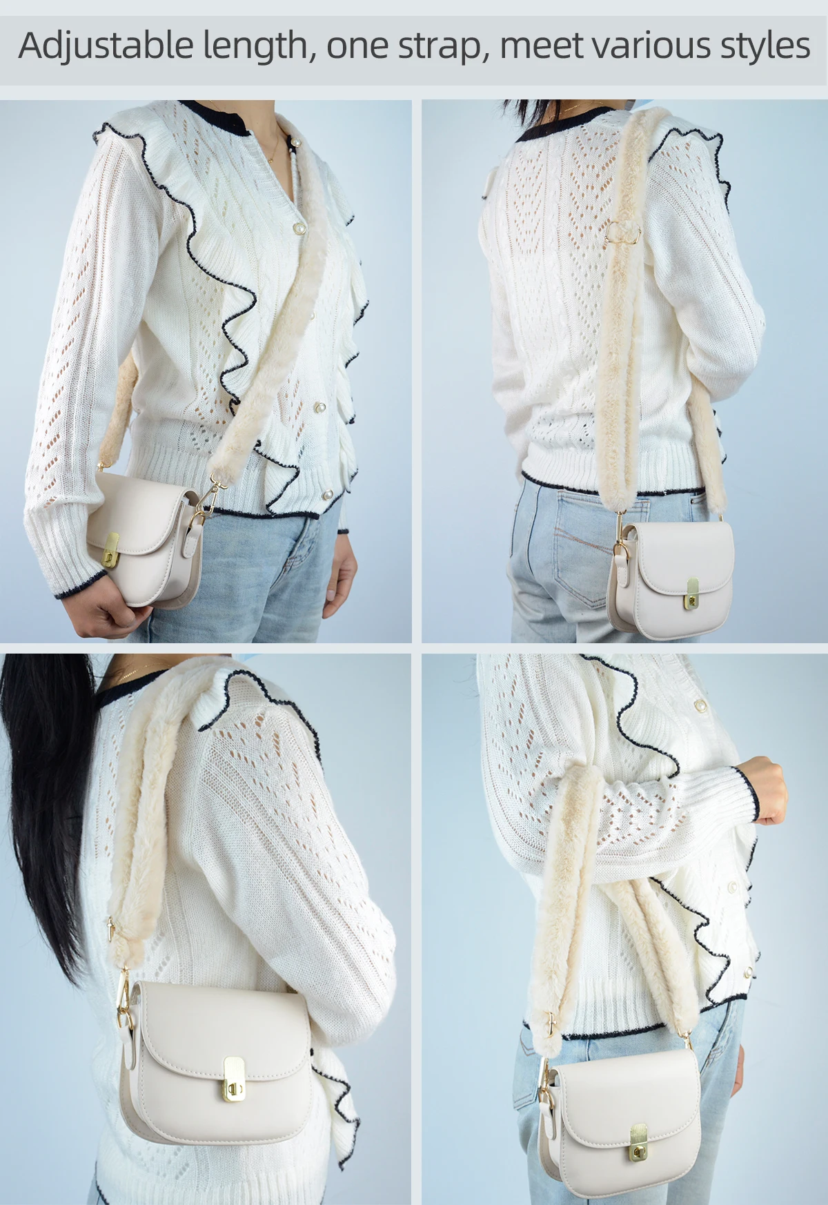 New Long Length Adjustable Plush Bag Strap Replacement Faux Rabbit Fur Belt Women Shoulder Crossbody Bags Straps Accessories