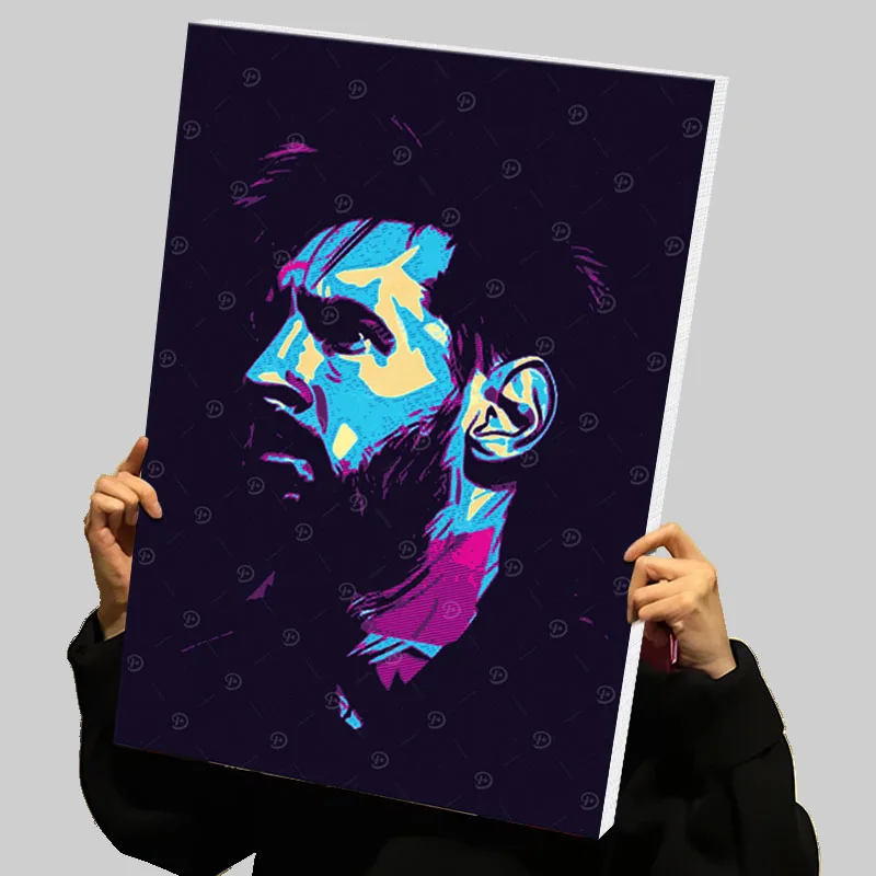 Messi Retro Art Man in Neon Colors Prints Poster Football Player Custom Canvas Painting Wall Art Modern Abstract Canvases Mural