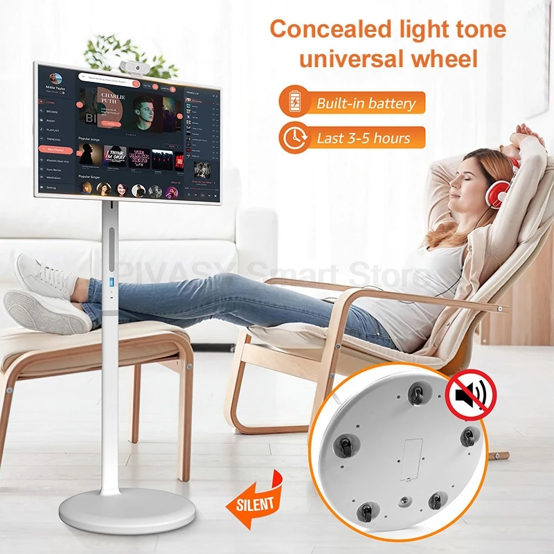 Mobilny 27-calowy zasilany bateryjnie Android 13 Smart TV Obrotowy ekran dotykowy Ruchomy tablet Przenośny bezprzewodowy odtwarzacz wideo Tiktok