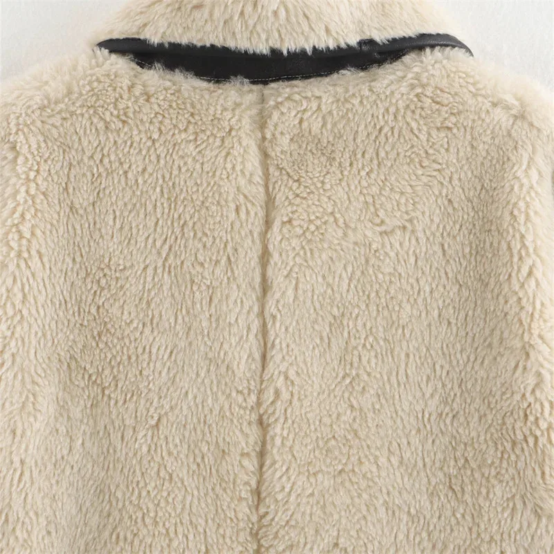 معطف نسائي بياقة كبيرة من الفرو متكامل من القطيفة لخريف/شتاء جديد بلون سادة وأكمام طويلة سترة دافئة #6