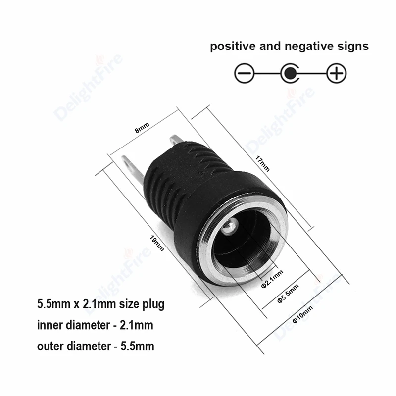 10pcs DC Power Socket 5.5 2.1mm 5.5 2.5mm Barrel Jack Female Panel Mount Connectors Set For CCTV Camera LED Strip Electronic DIY