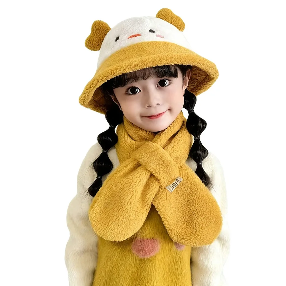 

Милый зимний детский шарф, шапка, комплект, теплая защита ушей, детская шапка-ведро, флисовая холодостойкая утеплитель для шеи, уличная