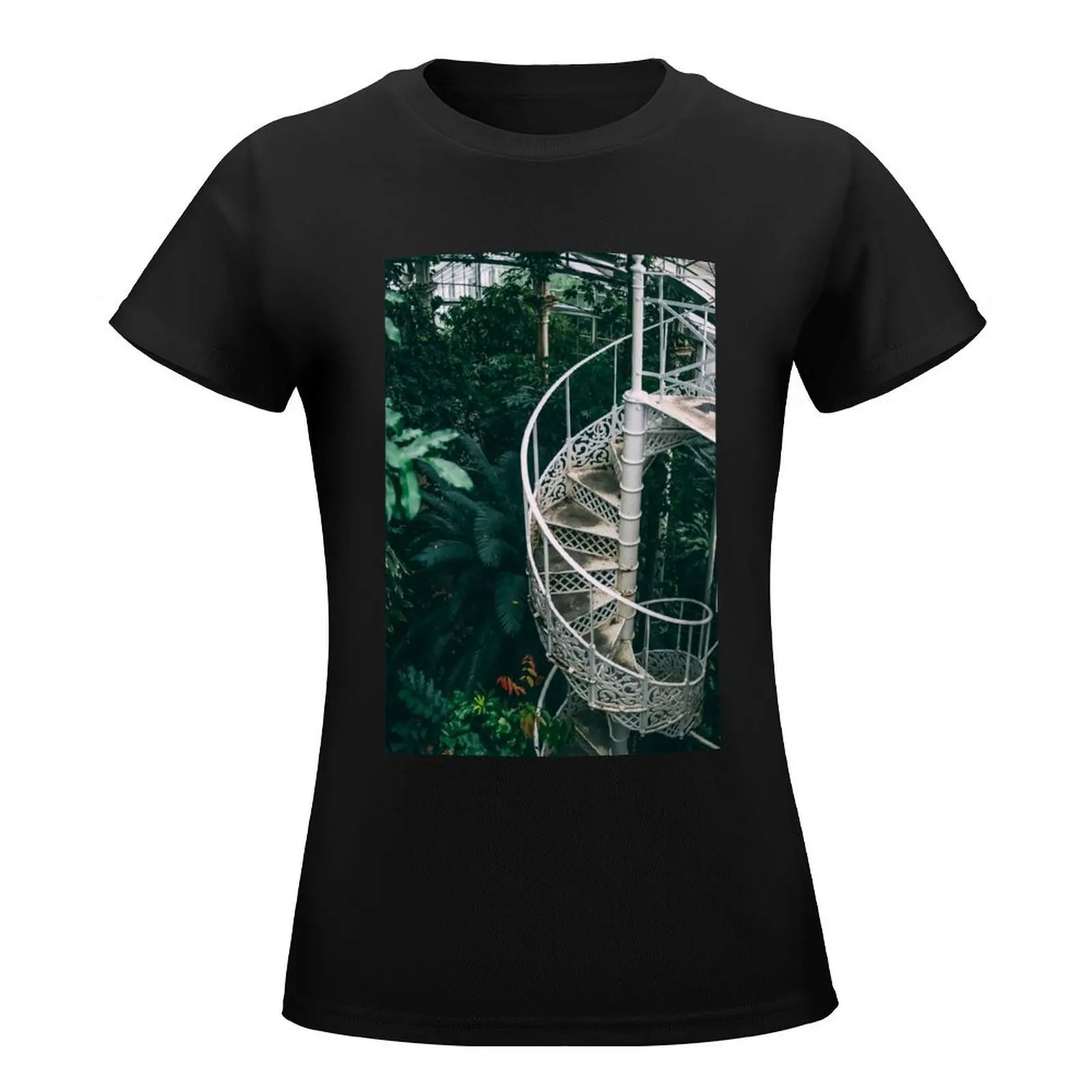 Spiral Staircase in Botanical Garden - Green Plants T-Shirt shirts graphic tees Blouse western t-shirt dress for Women