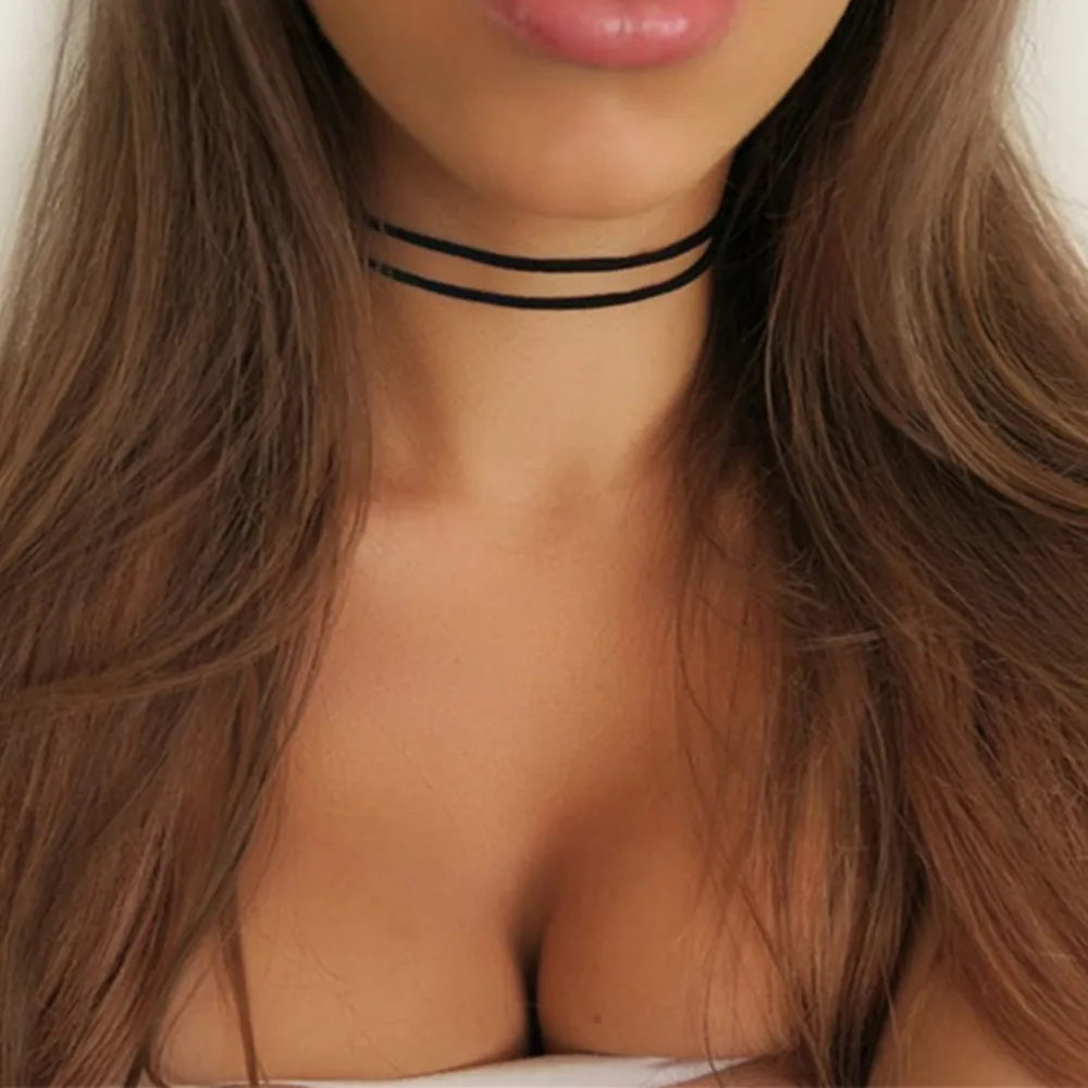 minimalist velvet 2 layers choker necklace double wrapped choker - black suede cord delicate dainty boho chic layered necklace