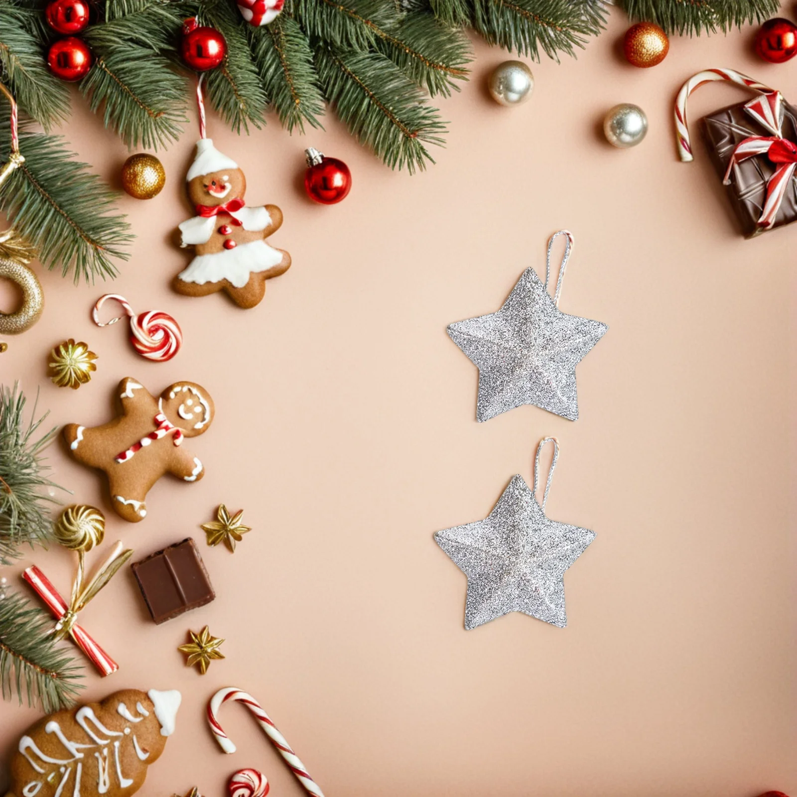 

60Pcs Shiny Plastic Star Ornaments Glitter 3D Christmas Tree Hanging Decor Holiday Party Pendant Seasonal Festive Decoration Set