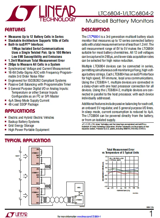 LTC6804IG-2#PBF Multicell Battery Monitors 16-Bit Delta-Sigma ADC with Frequency Program mable 3rd Order Noise Filter