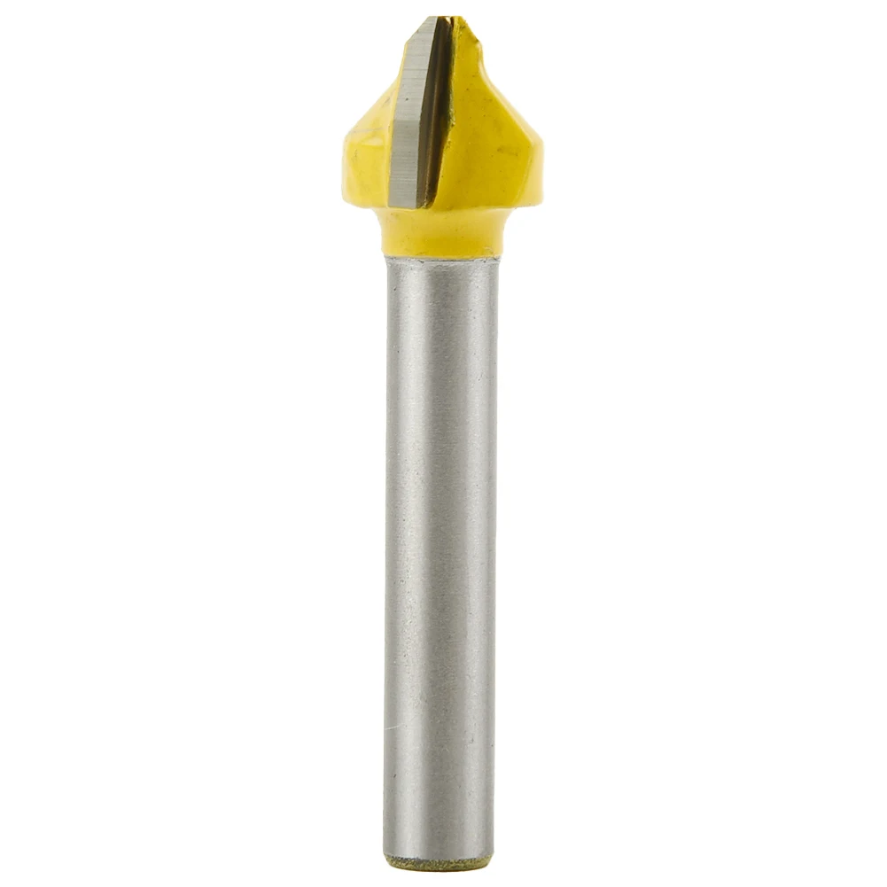 Cutting Performance Acrylic Engraving And Chamfer Router Bit V-shaped Yellow/Silver 6mm Shank 90 Degree Carbide