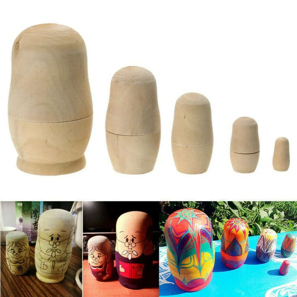 Material artesanal para guardería para niños, regalos para niños y niñas, juguete Matryoshka, muñecas rusas anidadas, embriones de madera en blanco