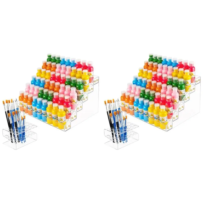 

AB46-2X 6-Tier Acrylic Paint Storage Box, 24-Slot Paint Brush Holder For Storing 2 Oz Paint Bottles, Paint Tubes