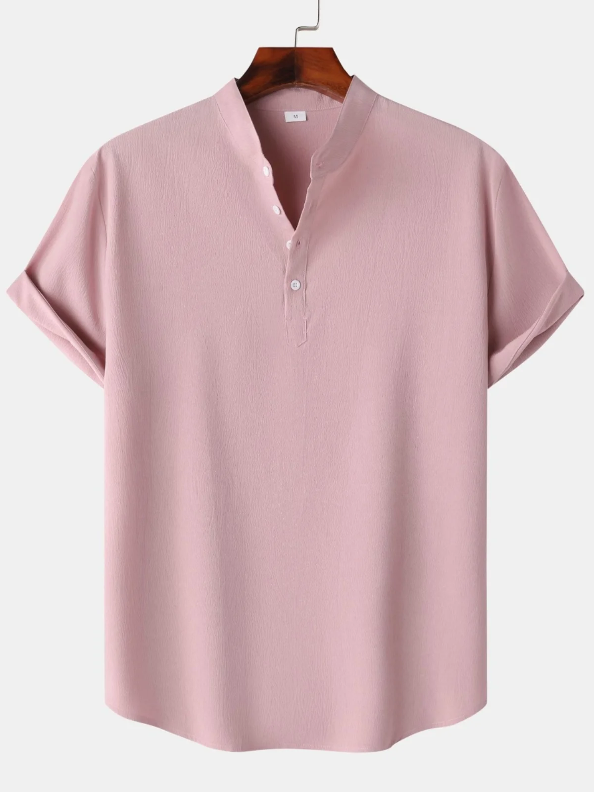 

Loose Fit Men's Pure Color Stand Collar Shirt Summer New Style Oversize Pullover Mens Shirt Short Sleeve Casual Shirt